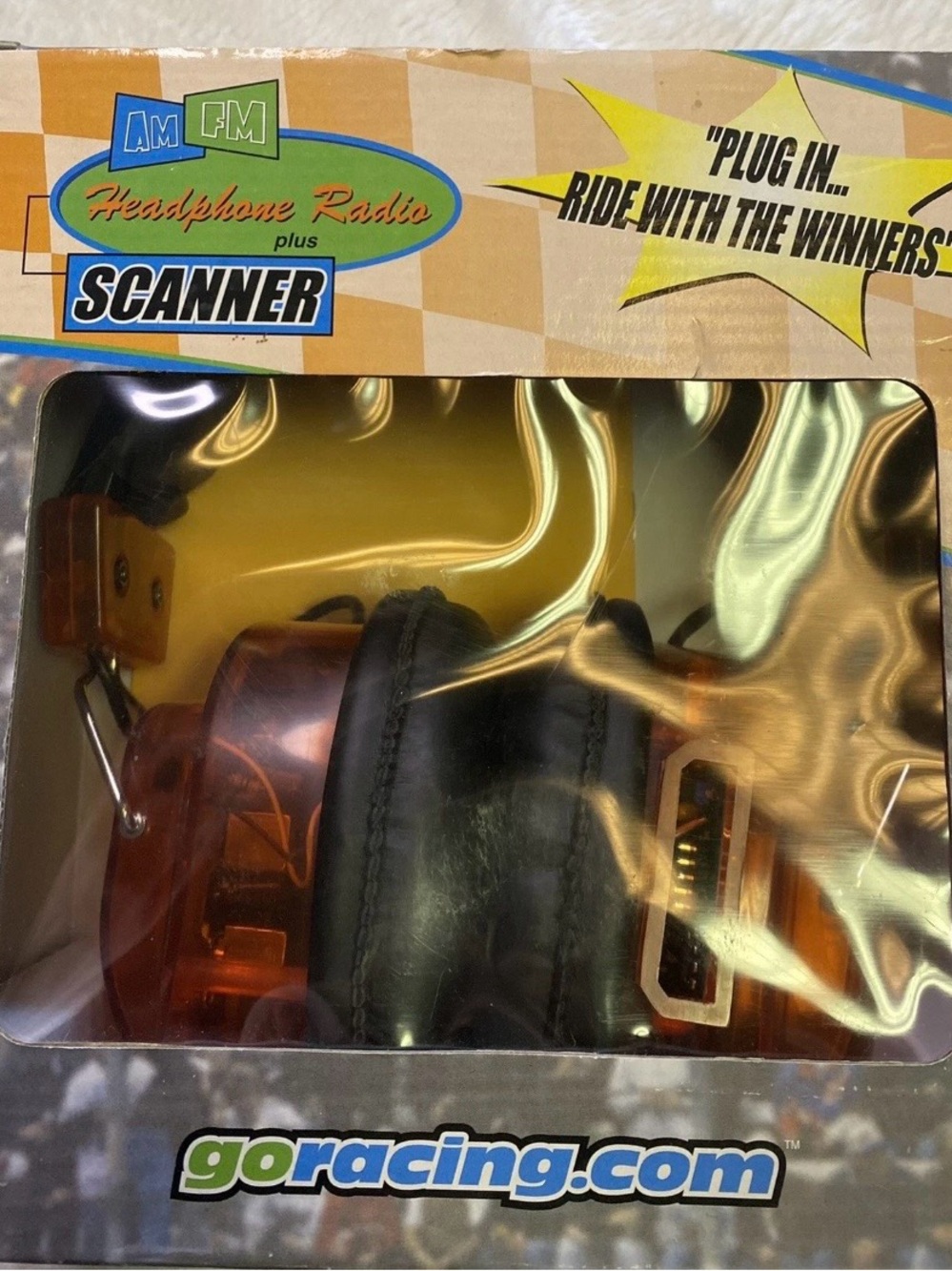 AM FM Headphone Radio + Scanner Headset in Translucent Orange and Black